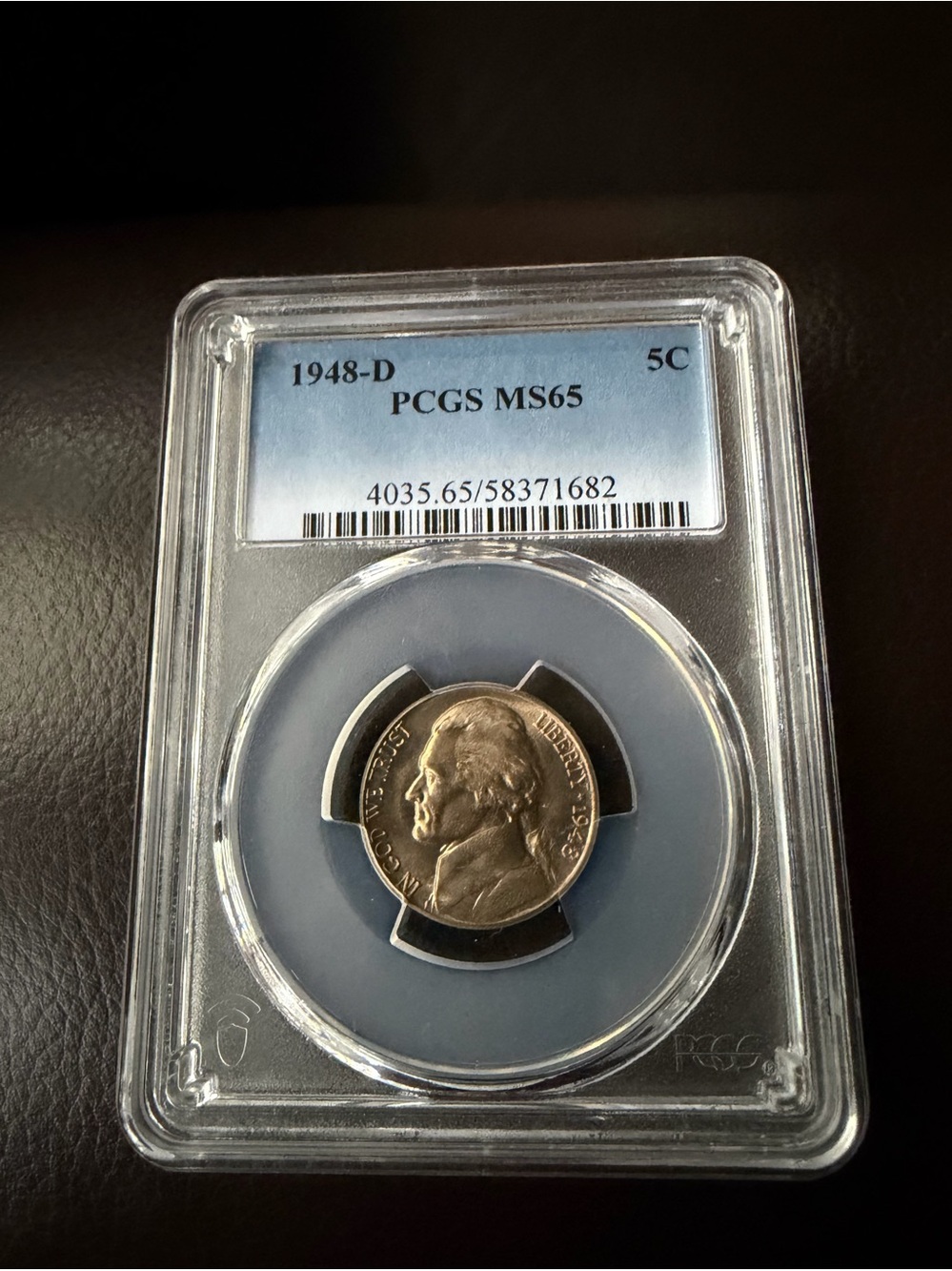 PCGS MS65 Graded 1948-D Jefferson Nickel - Silver Tone